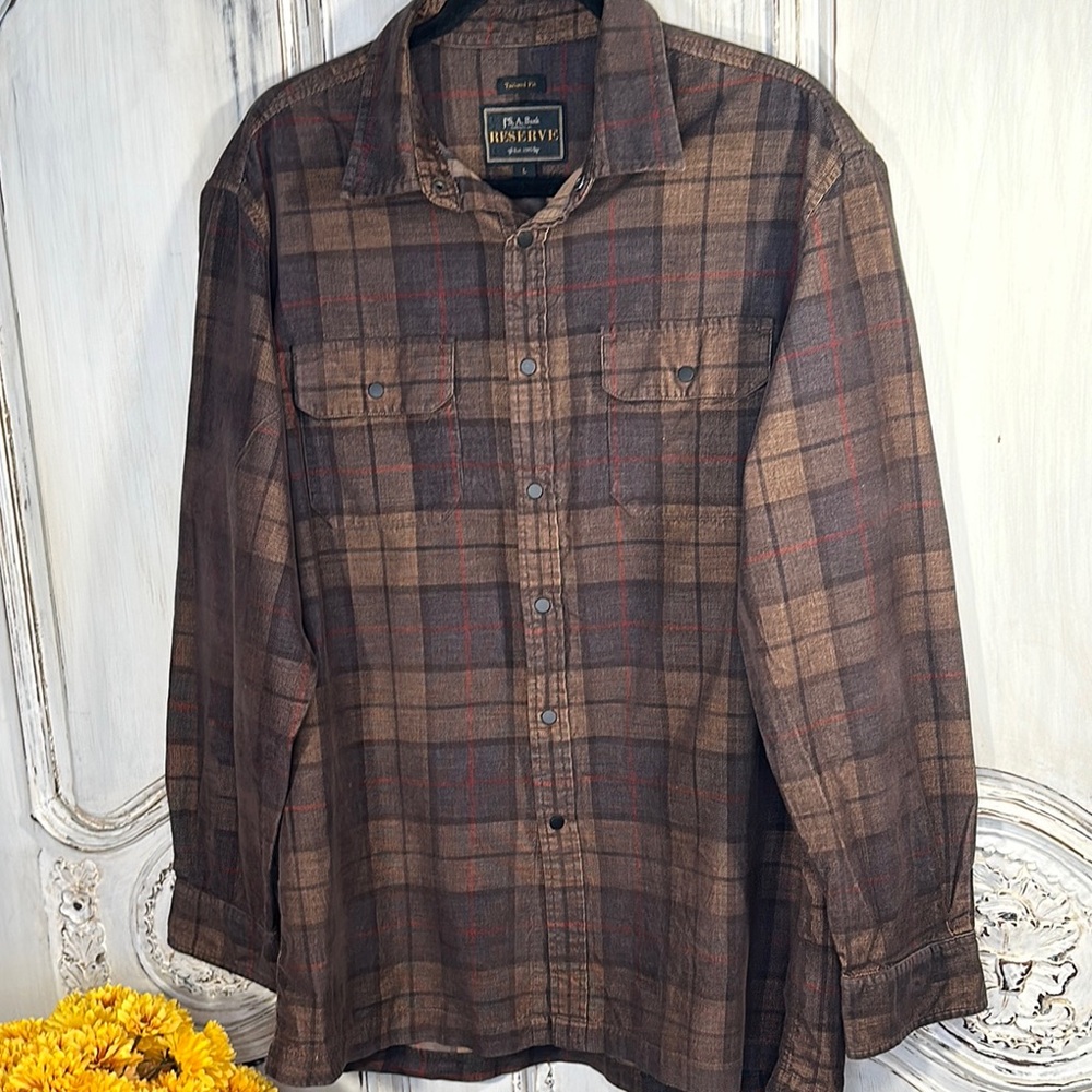 Jos. A. Bank Brown Plaid Casual Button Down Shirt
